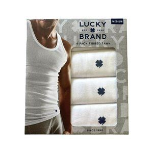 Lucky Brand mens 4 pack ribbed white tanks Size Medium 38-40